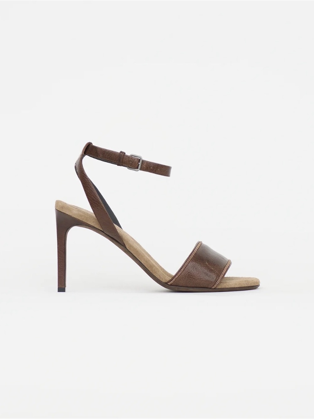 NWT Brunello Cucinelli Dark Brown Goat Leather Monili Sandal SIZE IT 35 (US 5) - Picture 4 of 14